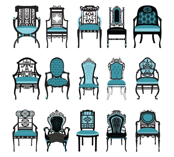Vintage stol möbler ställa samling — Stock vektor