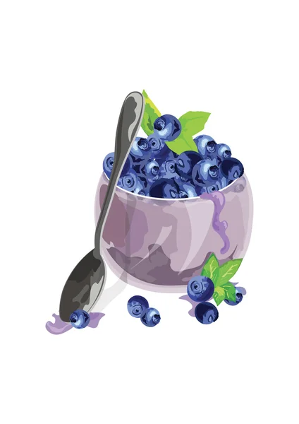 Blueberry mangkuk dengan buah-buahan segar - Stok Vektor