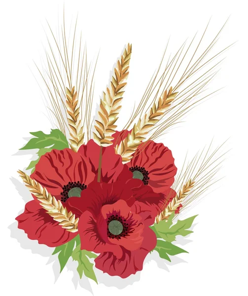 Цветы мака и колос пшеницы — стоковый вектор