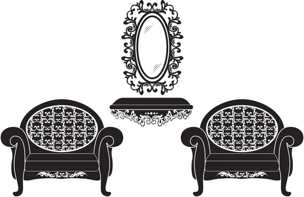 Elegante conjunto de muebles ornamentados de lujo barroco — Vector de stock