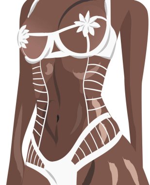 Seksi iç çamaşırı giymiş, bronz tenli bir kadın.