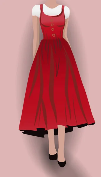 Женщина в красном платье, черные высокие каблуки и белая блузка под ним — стоковый вектор
