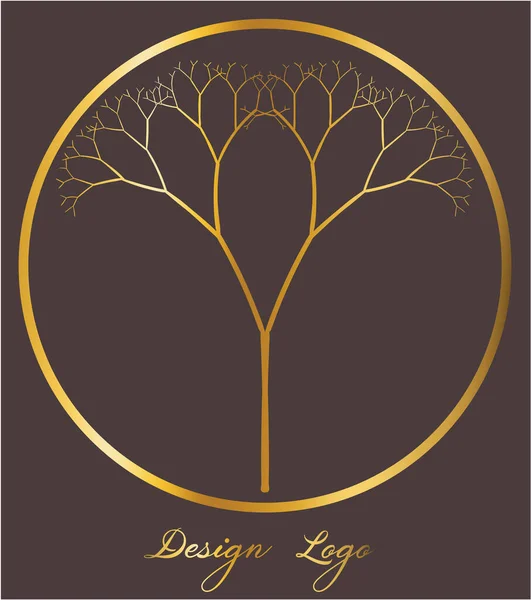Diseño del logotipo de un árbol dentro de un círculo. Color dorado reflectante — Vector de stock
