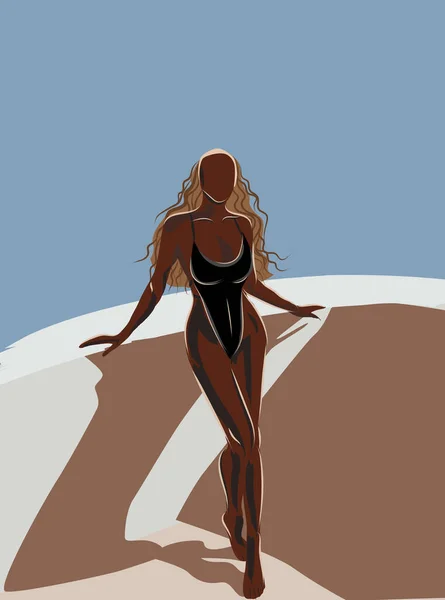 Femme blonde bronzée en justaucorps bronzant sur le balcon — Image vectorielle