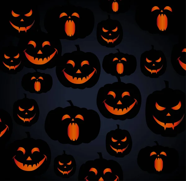 Pattern composed of jack-o-lanterns with different facial expressions — Stock Vector