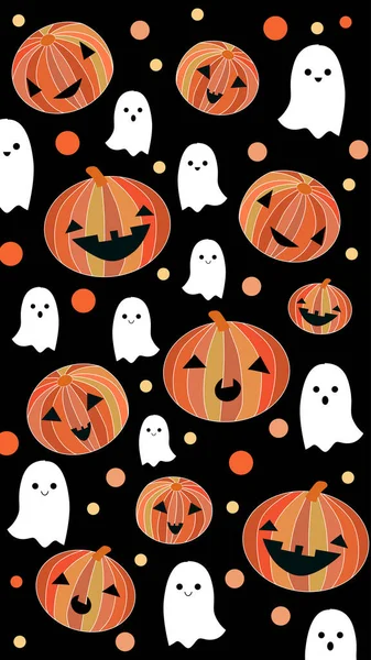 Patrón temático de Halloween con Jack-o-linternas y fantasmas — Archivo Imágenes Vectoriales
