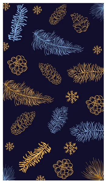 Patrón abstracto compuesto por plumas, copos de nieve y conos de pino — Archivo Imágenes Vectoriales