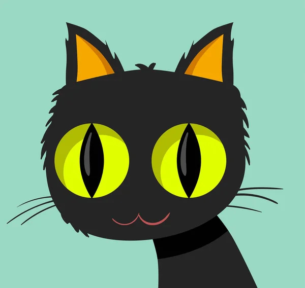 Alegre abstracto de ojos verdes gato negro sonriendo mientras mira hacia otro lado — Vector de stock