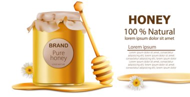 Bal kavanozu vektörü gerçekçi bir model. Paket yerleştirme doğal ürünler