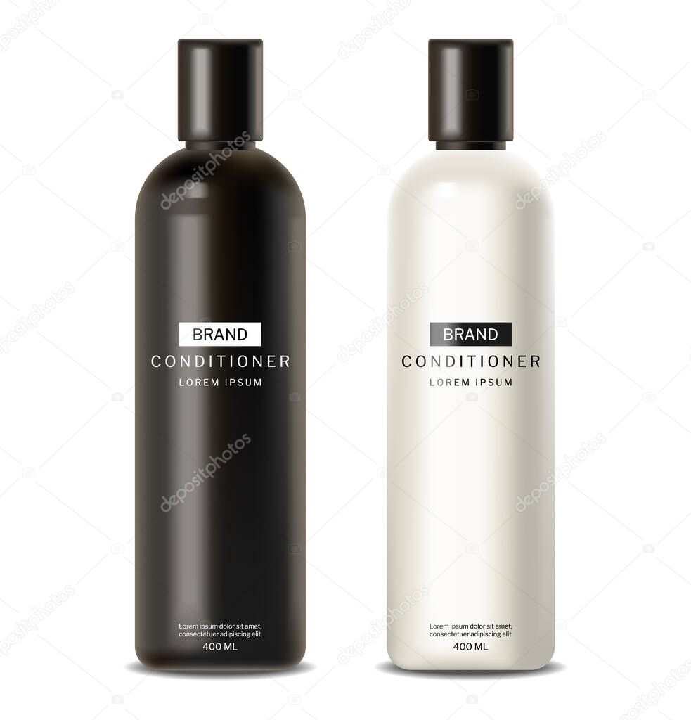 Shampoo and conditioner Vector realistic. Cosmetics hair treatment package products