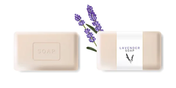 Vetor de sabão de lavanda realista. Colocação de produto natural simular. Ilustrações 3d — Vetor de Stock