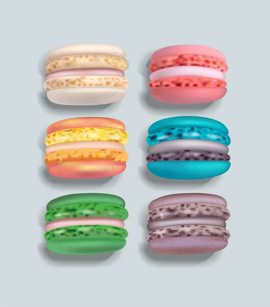 Macaroons coloridos definir Vector realista. 3d ilustrações detalhadas — Vetor de Stock