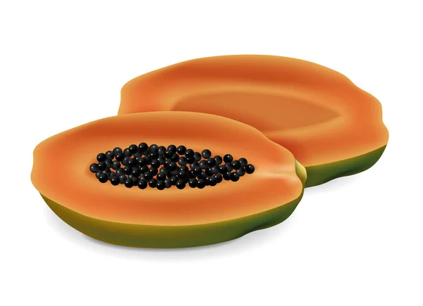 Papaya gesneden fruit geïsoleerde vector realistisch. Exotische zomerrijpe vruchten — Stockvector