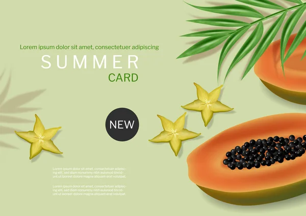 Papaya verano verde banner vector realista. Fondos de plantillas de frutas tropicales — Vector de stock