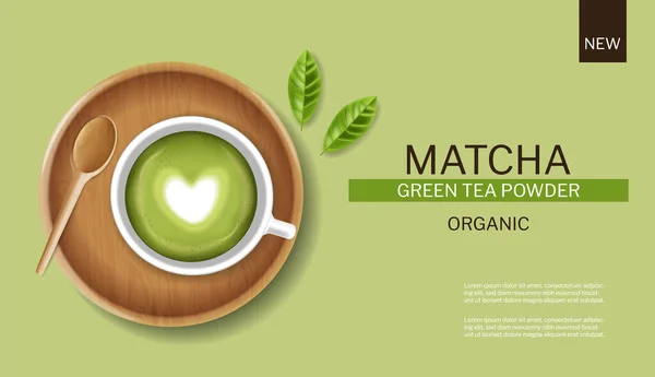 Matcha grüne Teetasse Vektor realistisch. Produktplatzierung täuscht Etikettendesign für gesunde Getränke vor — Stockvektor