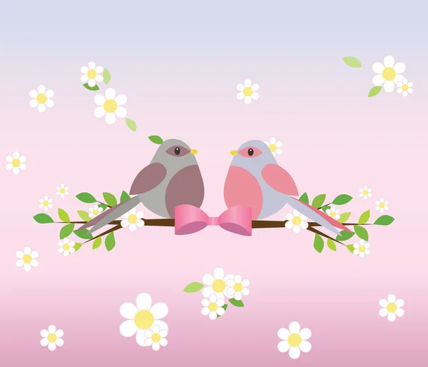 Dos encantadoras palomas en una rama de árbol — Vector de stock