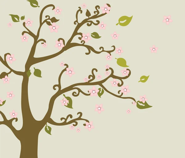 Árbol de flor de cerezo de naturaleza oriental — Vector de stock