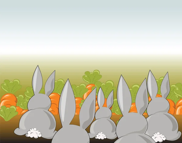 Lapin lapin dans un champ de carottes — Image vectorielle