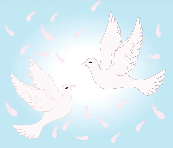 Dos palomas volando en el cielo del amor — Archivo Imágenes Vectoriales