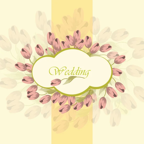Invitation carte de mariage avec tulipes roses — Image vectorielle