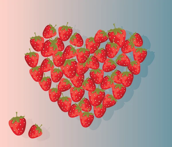 Amor corazón verano fresas — Vector de stock