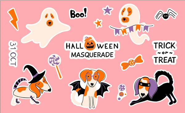 Lindo Set Halloween Ilustración Vectorial Estilo Escandinavo Simple Con Pegatinas Ilustraciones De Stock Sin Royalties Gratis