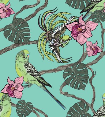 seamless pattern with parrots clipart