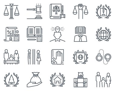 Law and justice icon set clipart