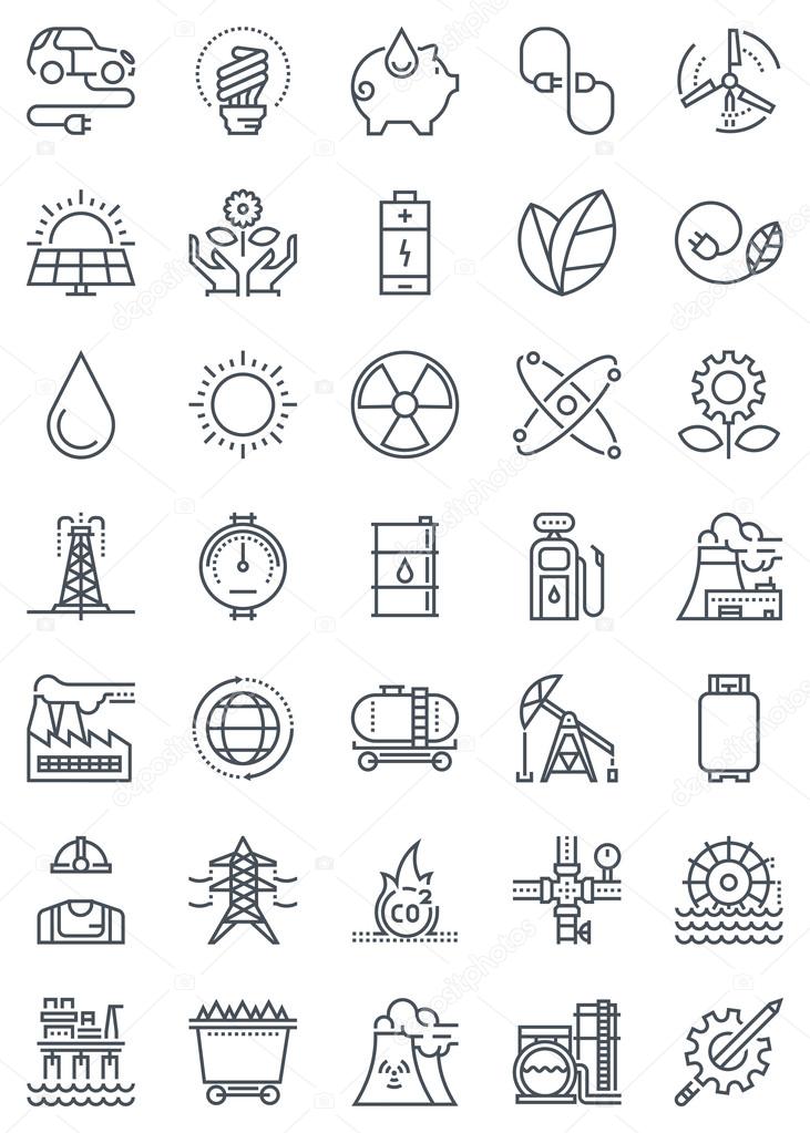 Green energy and industry icon set