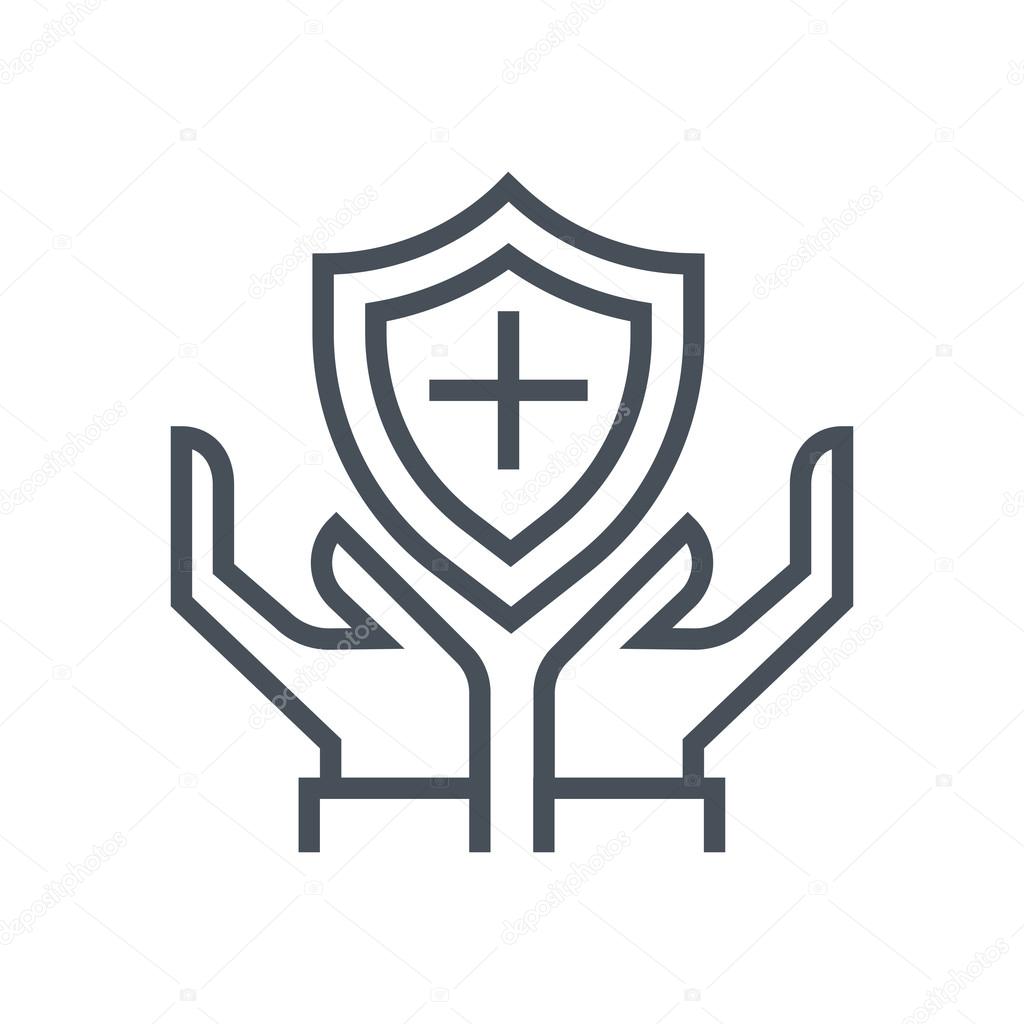 Hands and shield, insurance icon 