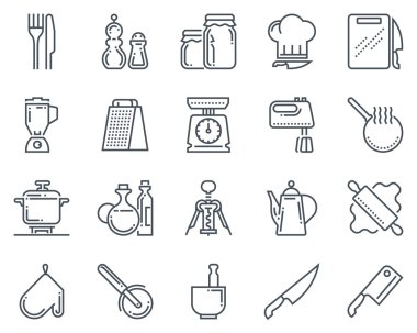 Mutfak, mutfak eşyaları Icon set
