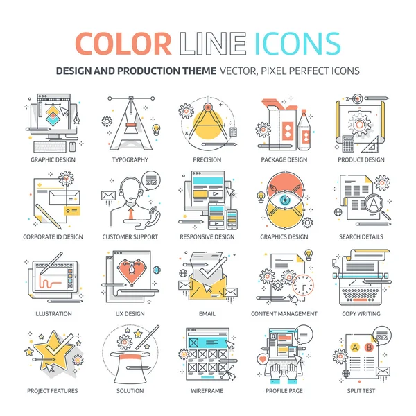 Línea de color, ilustraciones de concepto de diseño, iconos — Vector de stock