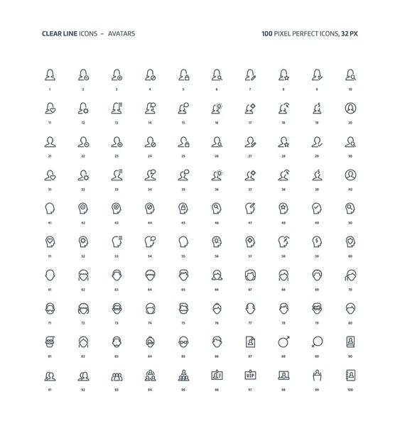 Avatares iconos de línea clara — Vector de stock