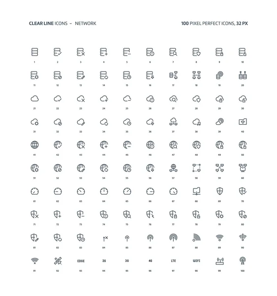 Netzwerk klare Linie Symbole — Stockvektor