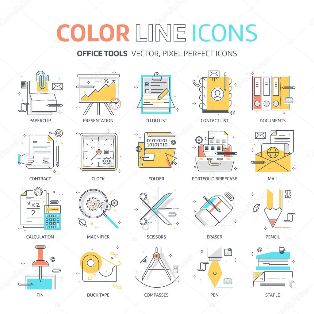 Color line, office tools illustrations Stock Vector by ©Howcolour 124706202
