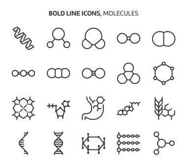 Molecules, bold line icons. The illustrations are a vector, editable stroke, 48x48 pixel perfect files. Crafted with precision and eye for quality. clipart