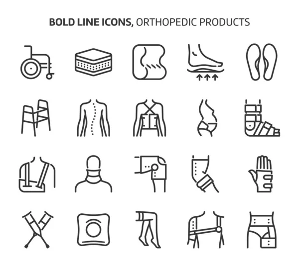 Ortopedické Výrobky Tučné Čárové Ikony Ilustrace Jsou Vektorové Upravitelné Tahy — Stockový vektor