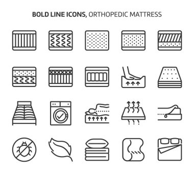 Orthopedic mattress, bold line icons. The illustrations are a vector, editable stroke, 48x48 pixel perfect files. Crafted with precision and eye for quality. clipart