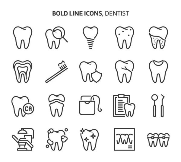 Tandarts Vetgedrukte Pictogrammen Illustraties Zijn Een Vector Bewerkbare Slag 48X48 — Stockvector