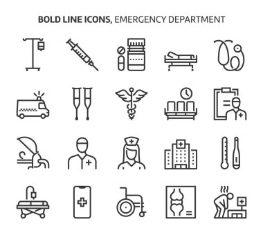 Emergency department, bold line icons. The illustrations are a vector, editable stroke, 48x48 pixel perfect files. Crafted with precision and eye for quality. clipart