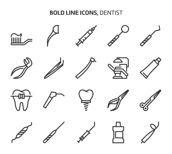 Outils Dentistes Icônes Gras Les Illustrations Sont Vecteur Course Modifiable — Image vectorielle