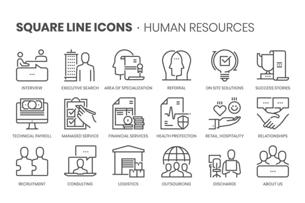 Human Resources Square Line Icon Set Illustrations Vector Editable Stroke — Stock Vector