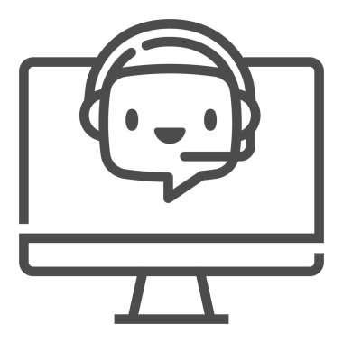 Sohbet robotu bilgisayarı, kare çizgi vektör simgesi.