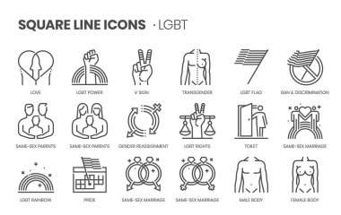 Lgbt ile ilgili, kare satır vektör simgesi kümesi.