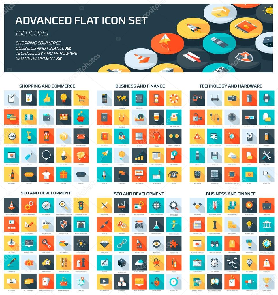 Advanced Web Icon Set flat style, colorful, vector icon set