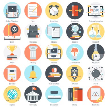 Eğitim Tema, düz stil, renkli, vektör Icon set