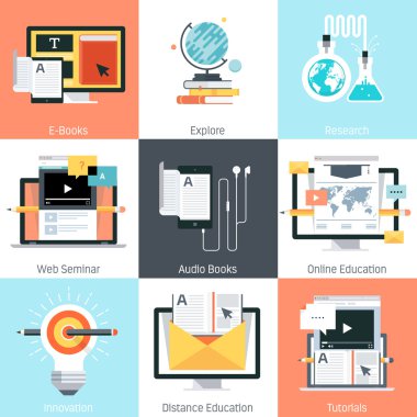 Eğitim Tema, düz stil, renkli, vektör Icon set