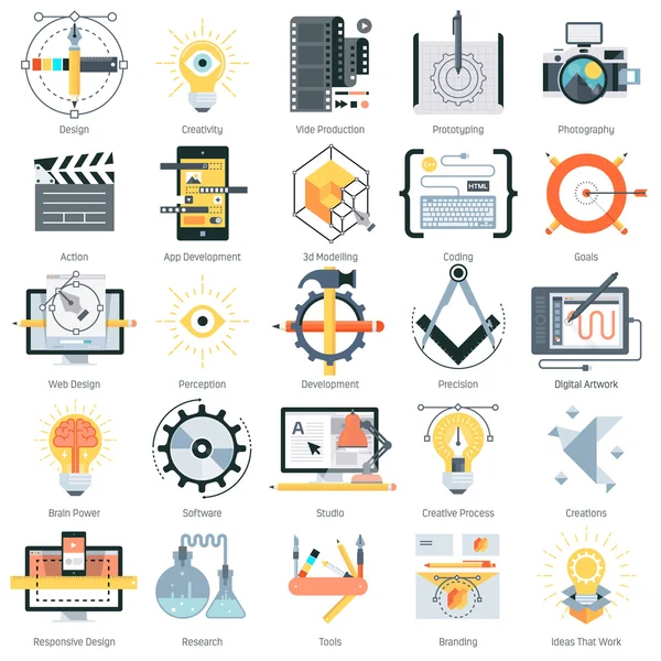 Design and production theme, flat style, colorful, vector icon s — ストックベクタ