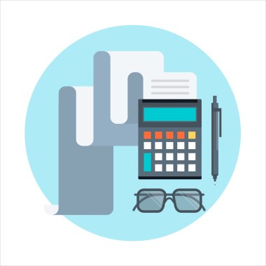 Accounting, calculating theme, flat style, colorful, vector icon