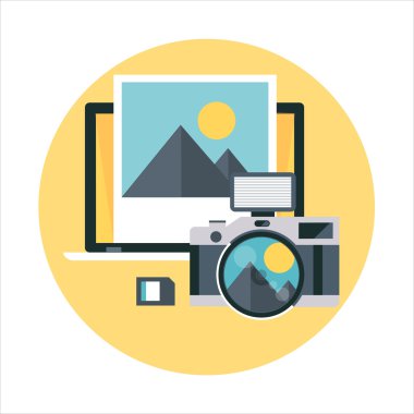 Camera, computer art theme, flat style, colorful, vector icon se